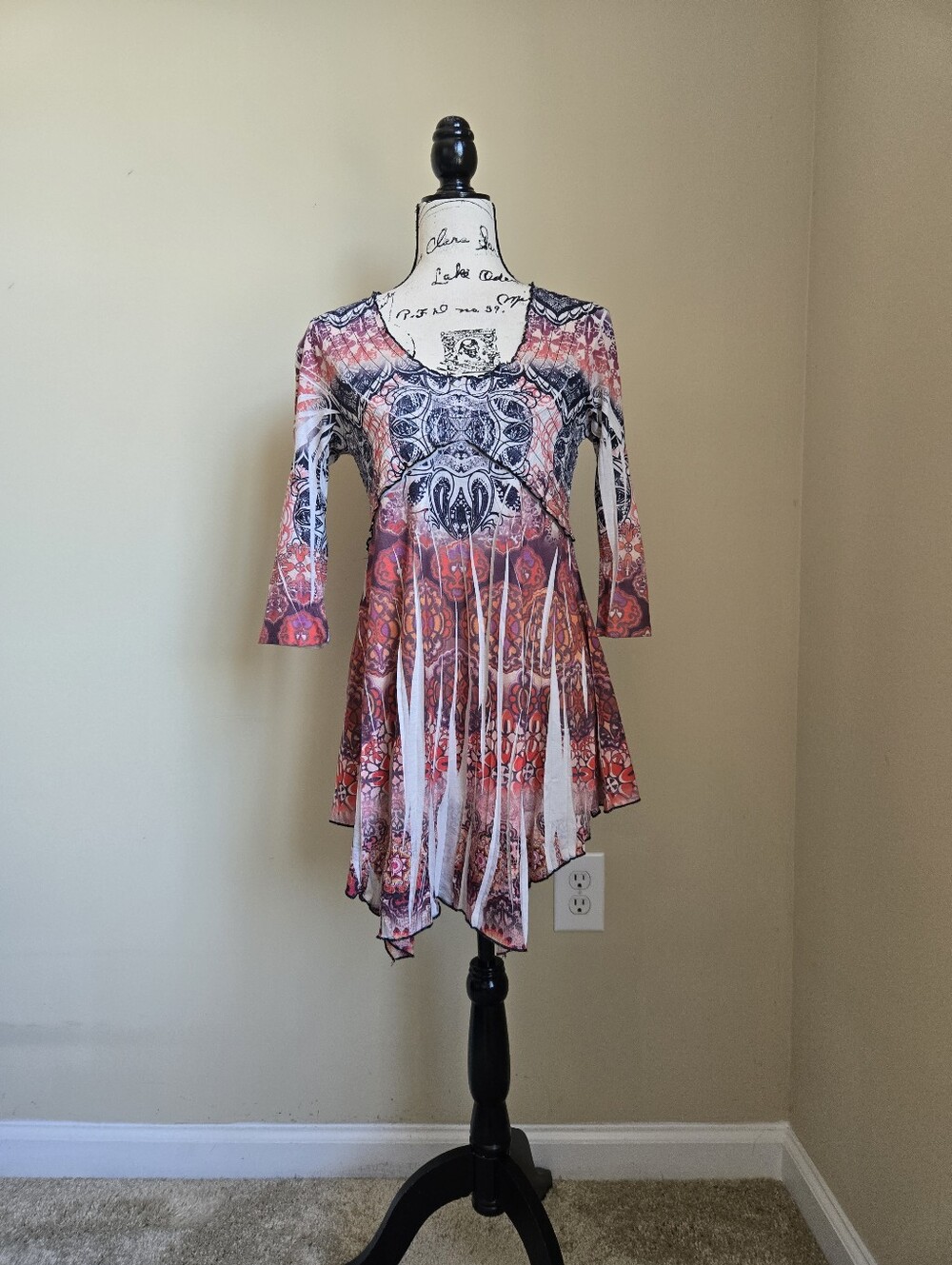 One World Live And Let Live Top Womens S Boho High Low 3/4 Sleeve